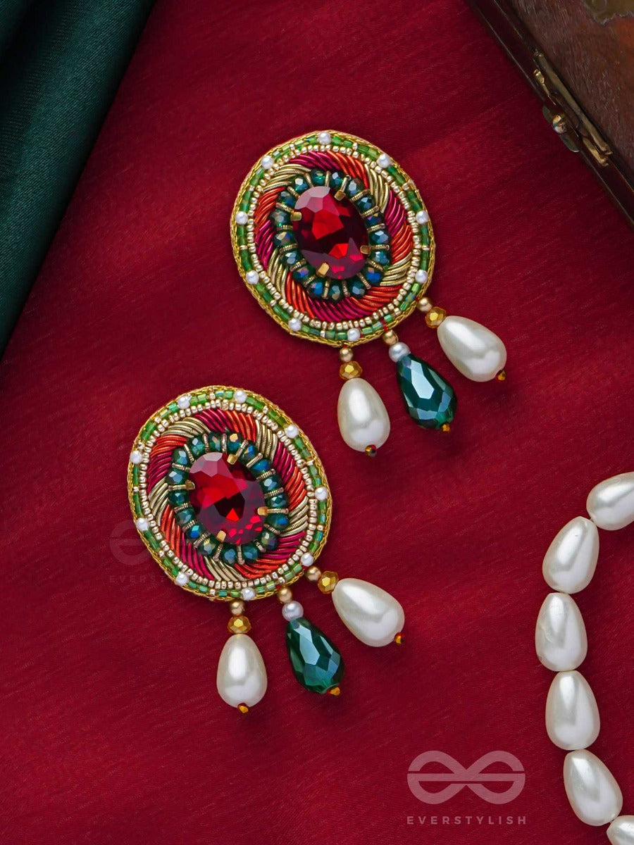 Arunratna - The Red Gem - Beads, Pearls And Stone Embroidered Earrings (Multicolor)