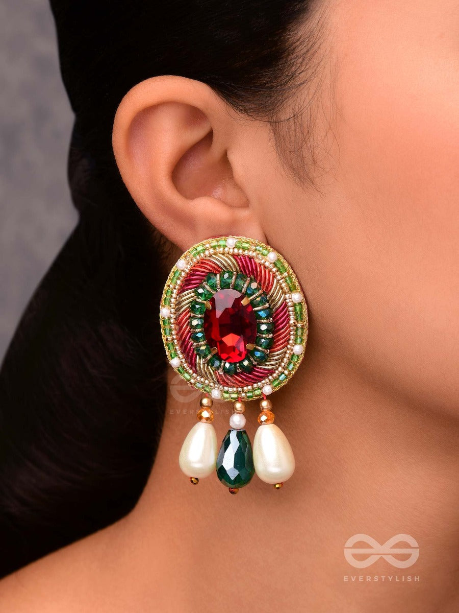 Arunratna - The Red Gem - Beads, Pearls And Stone Embroidered Earrings (Multicolor)