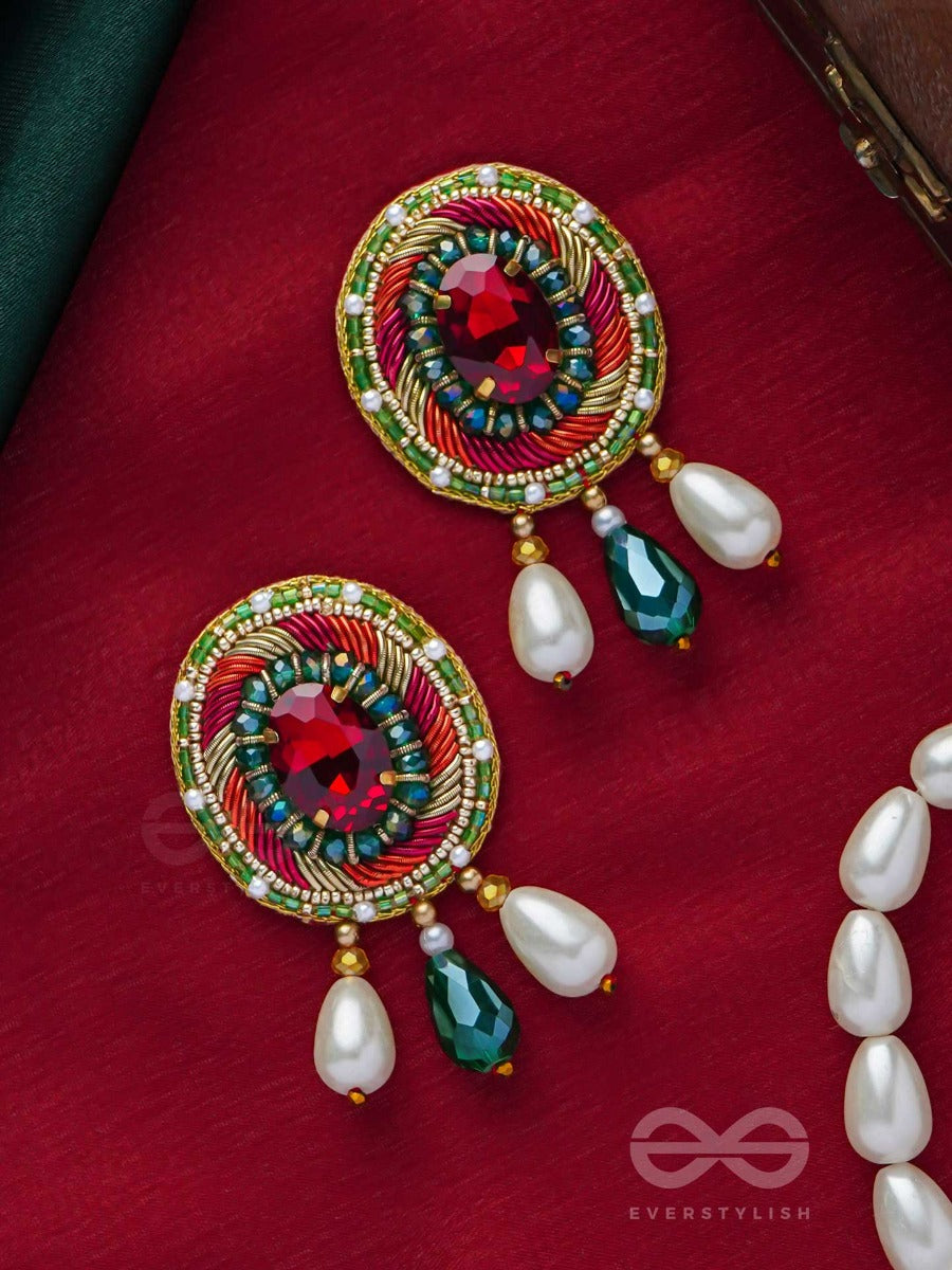 Arunratna - The Red Gem - Beads, Pearls And Stone Embroidered Earrings (Multicolor)