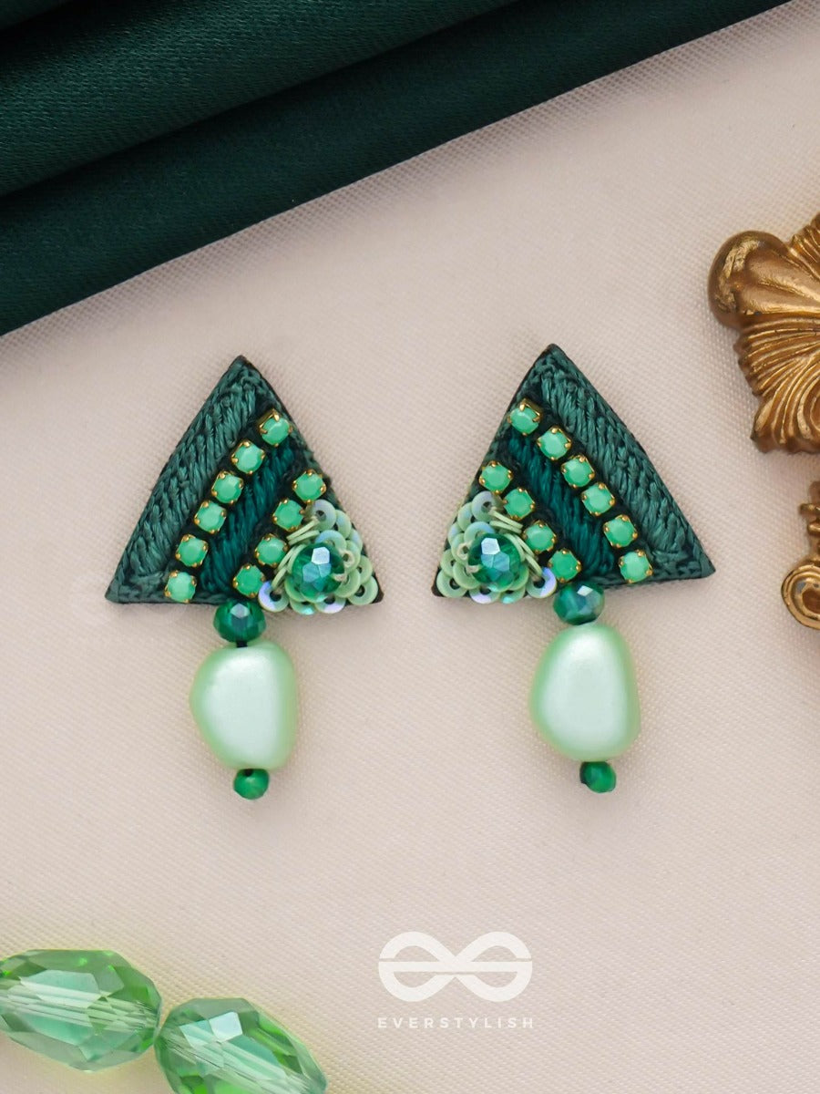 Udbhid - The Sprouting Vitality - Sequins And Beads Embroidered Earrings (Green)