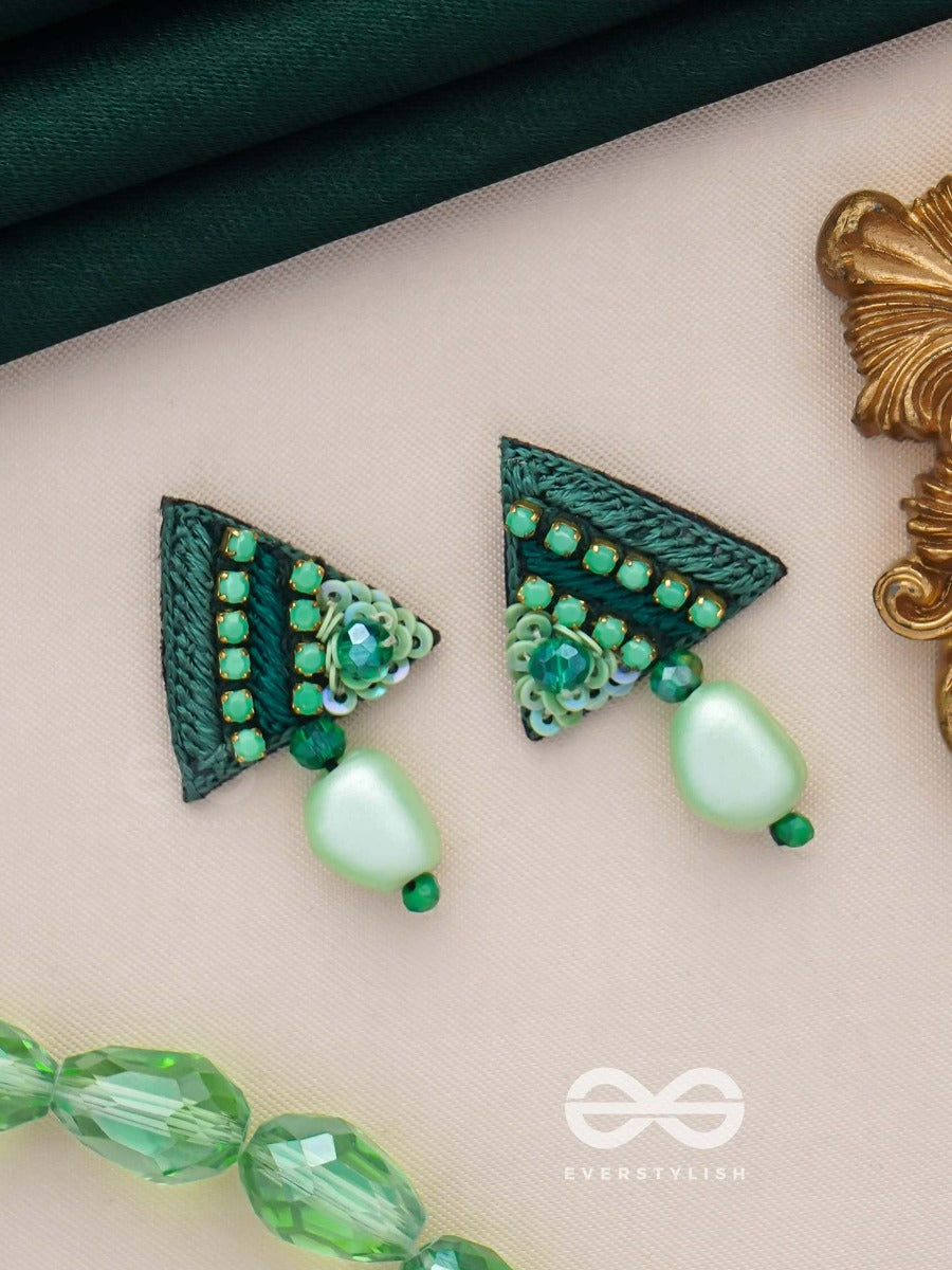 Udbhid - The Sprouting Vitality - Sequins And Beads Embroidered Earrings (Green)
