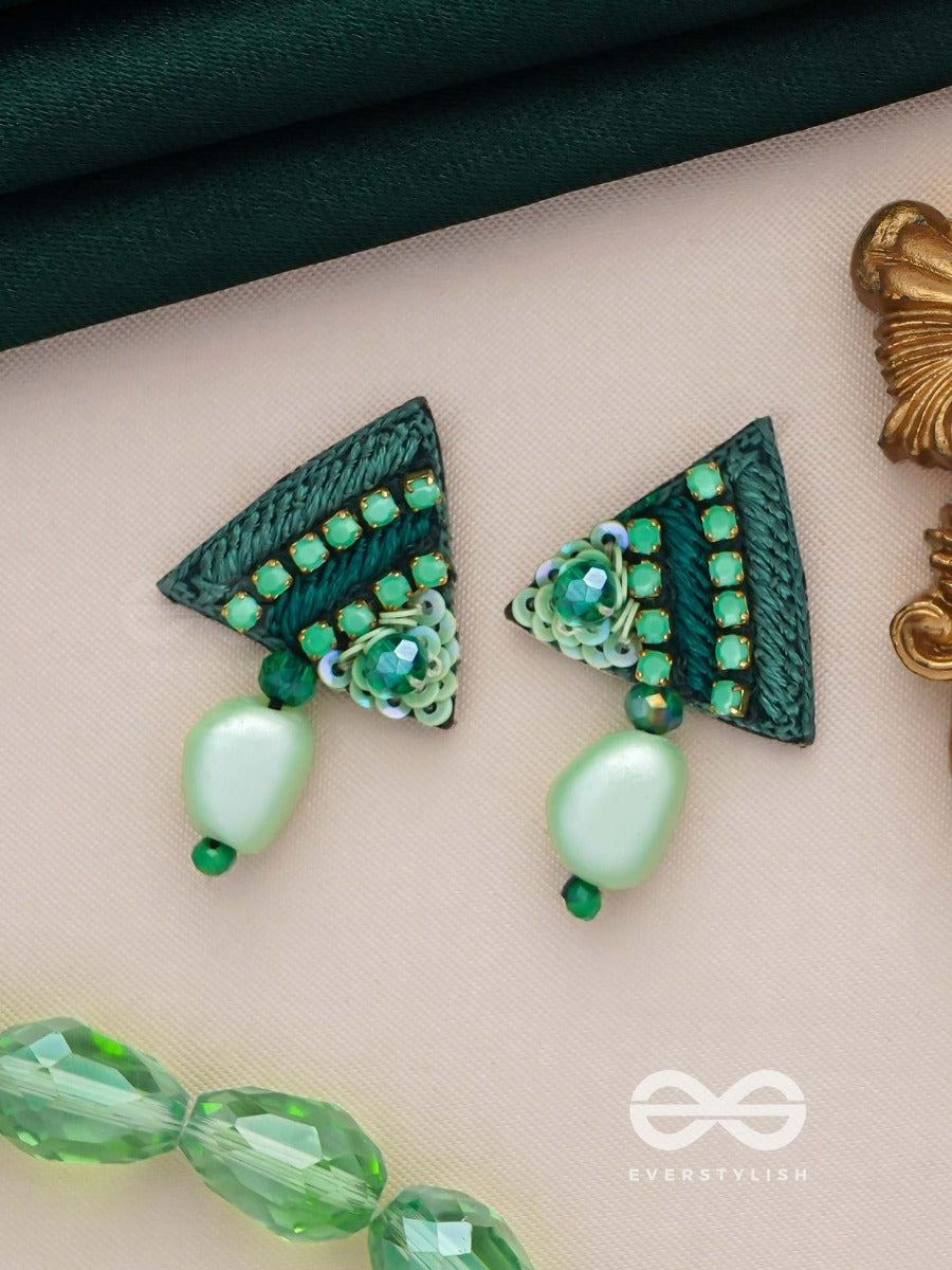 Udbhid - The Sprouting Vitality - Sequins And Beads Embroidered Earrings (Green)