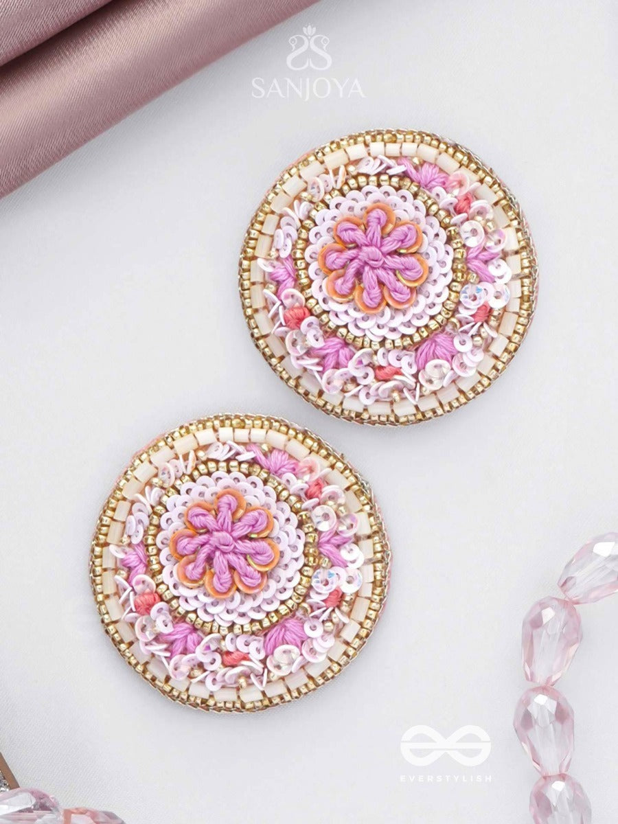 Pushpita - Floral Radiance - Sequins And Cutdana Embroidered Stud Earrings