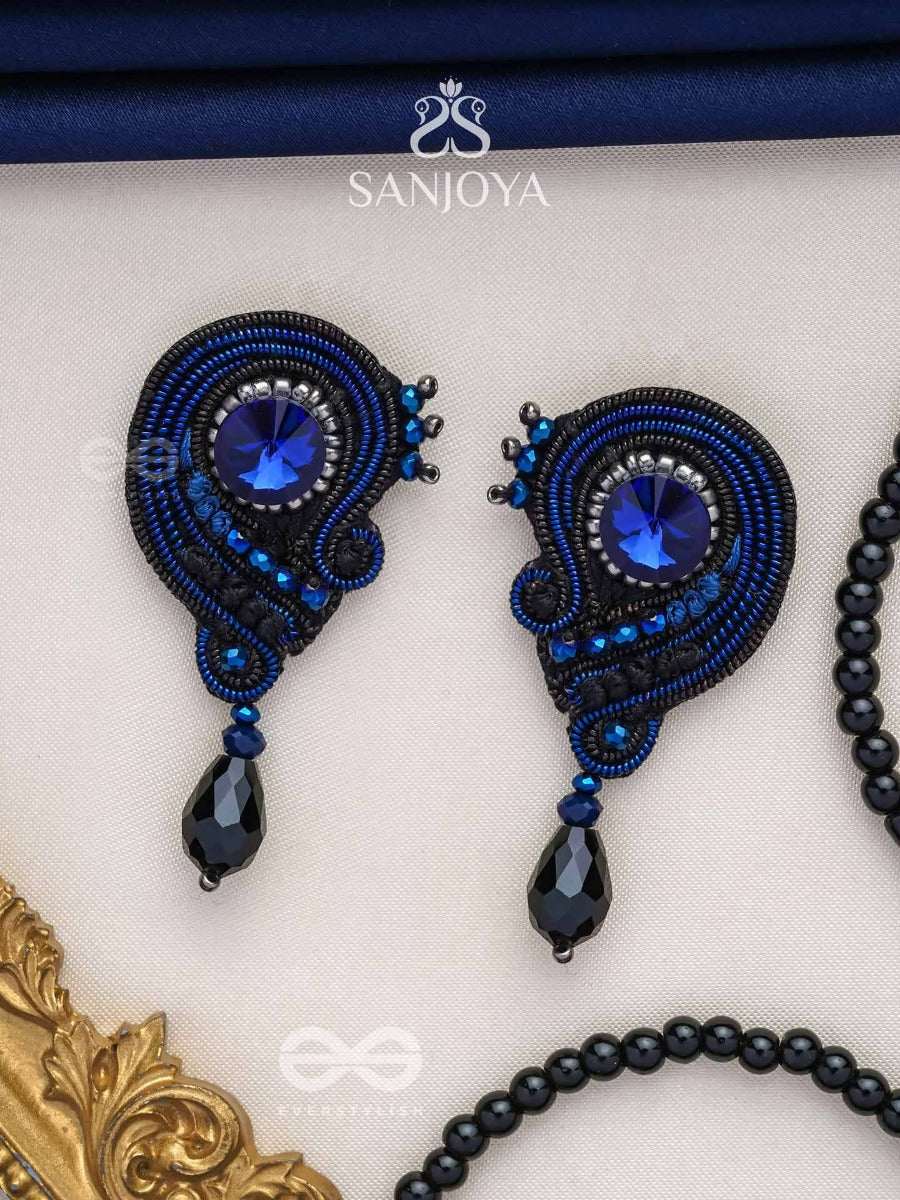 Ullambha - The Graceful Cascade - Beads, Stone And Glass Drop Embroidered Earrings