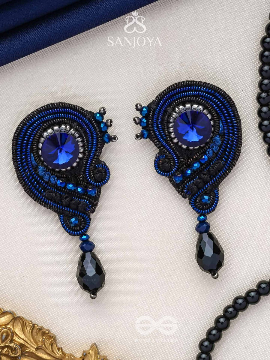 Ullambha - The Graceful Cascade - Beads, Stone And Glass Drop Embroidered Earrings