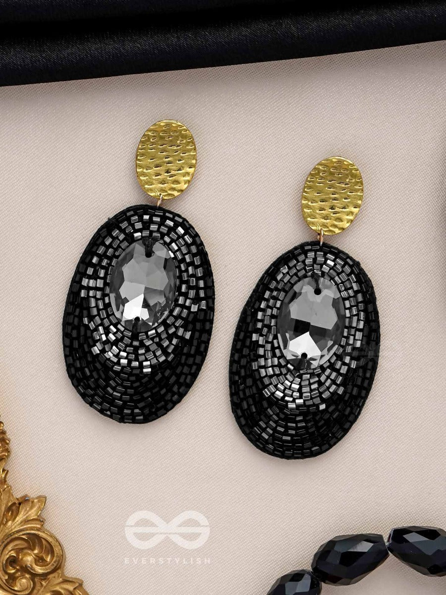 Ashmak - The Dusky Stone - Stone And Cutdana Embroidered Earrings (Black)