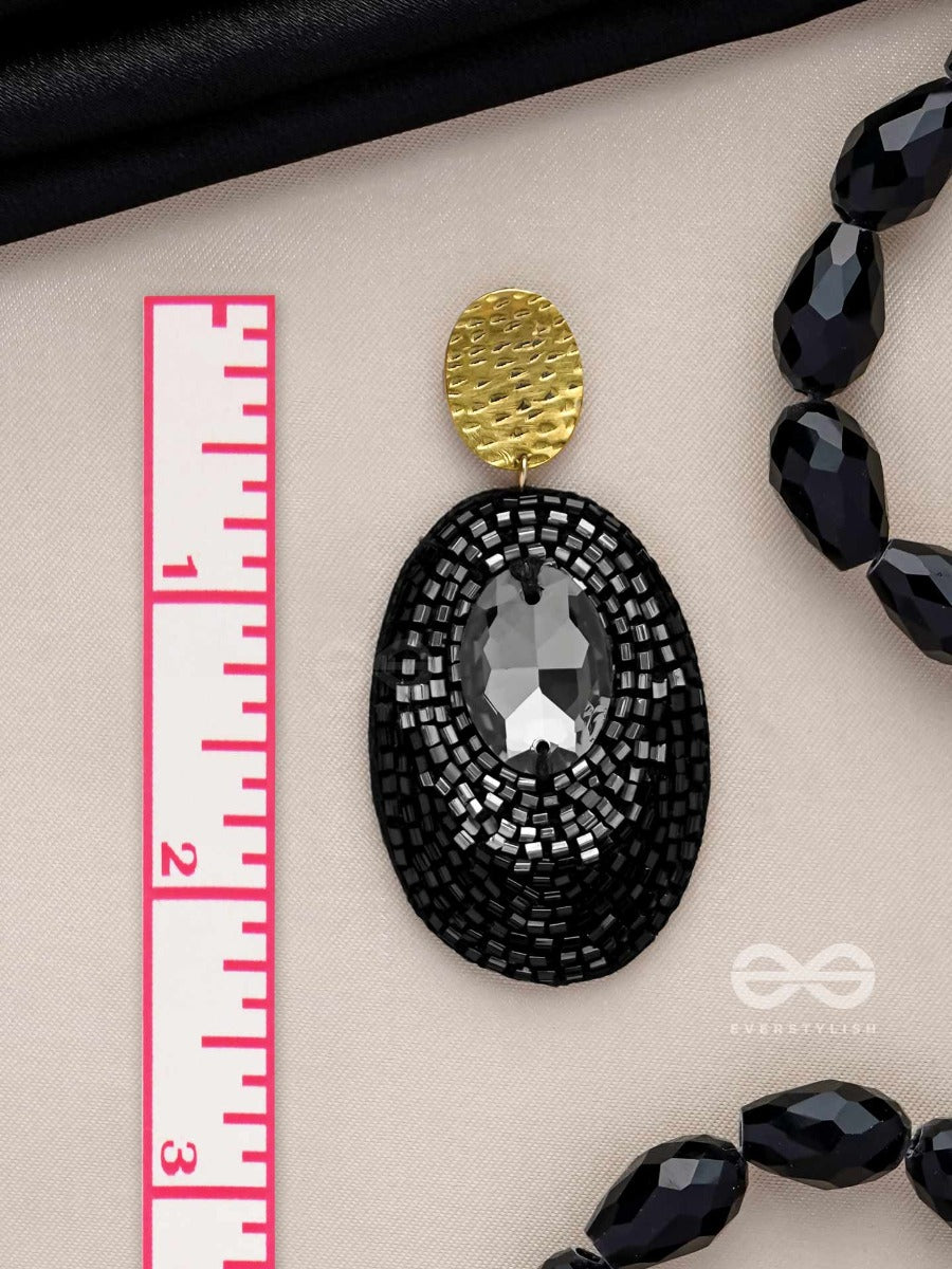Ashmak - The Dusky Stone - Stone And Cutdana Embroidered Earrings (Black)