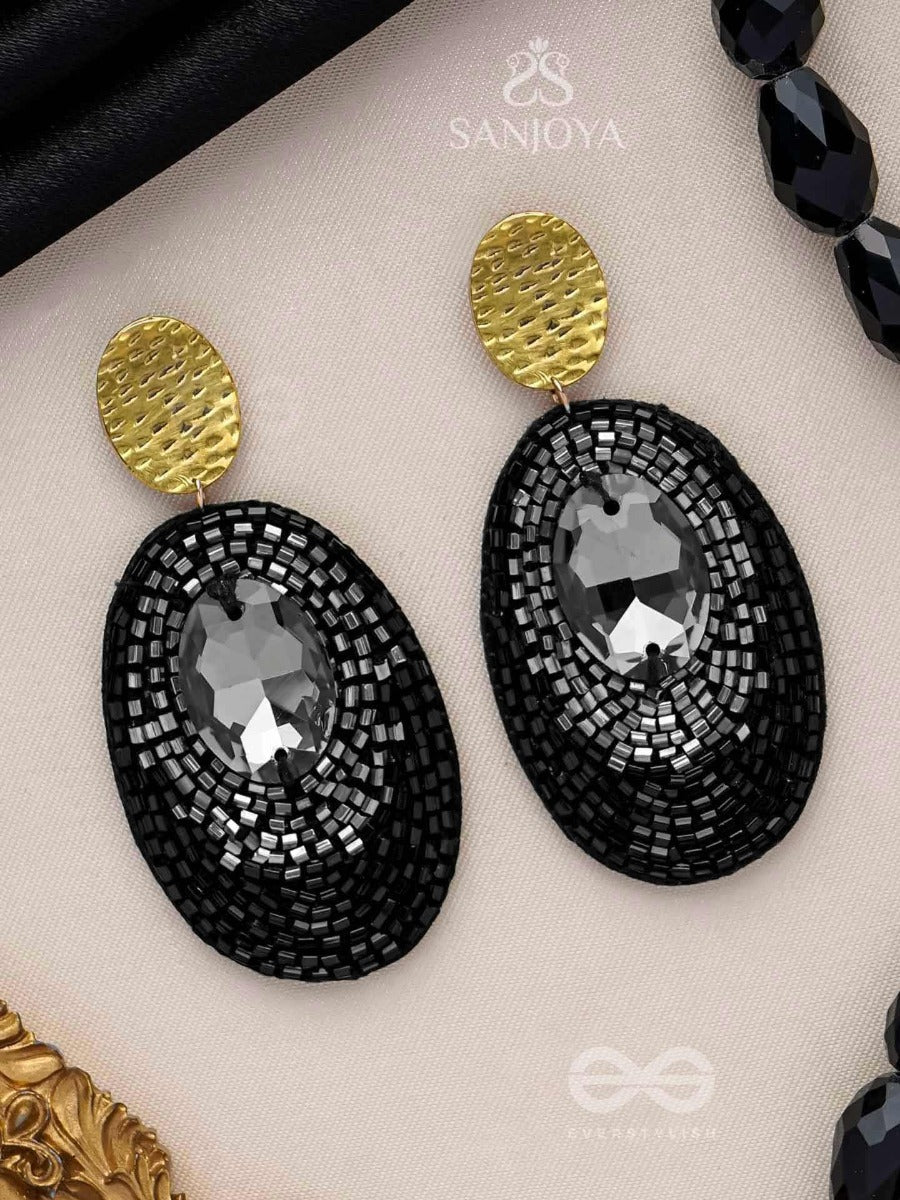 Ashmak - The Dusky Stone - Stone And Cutdana Embroidered Earrings (Black)
