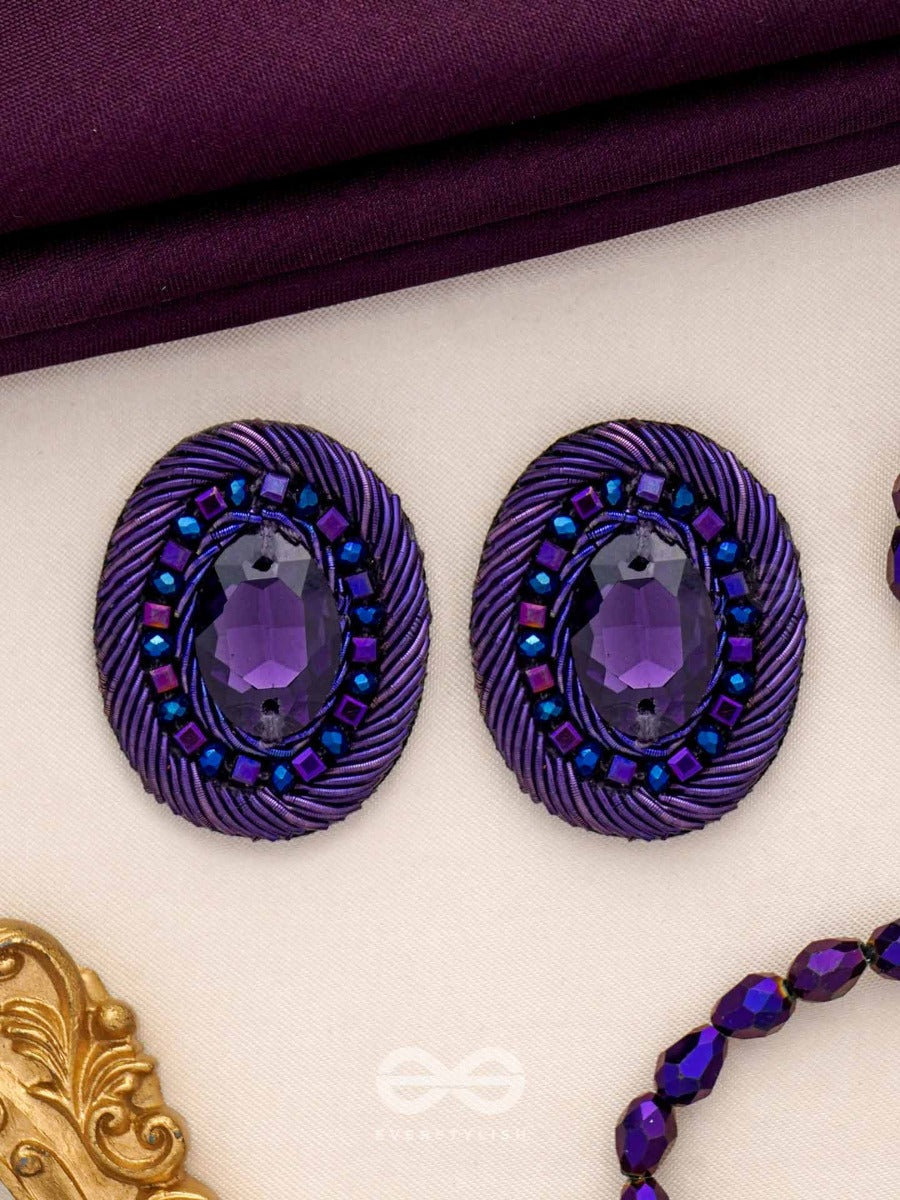Kashyapi - The Indigo Glow - Stone And Beads Embroidered Earrings (Purple & Royal Blue)
