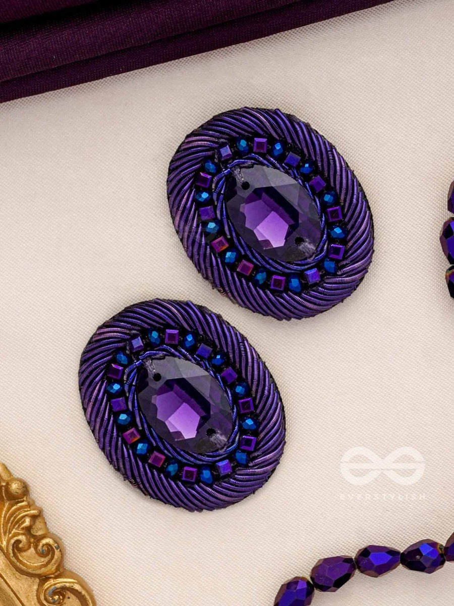 Kashyapi - The Indigo Glow - Stone And Beads Embroidered Earrings (Purple & Royal Blue)