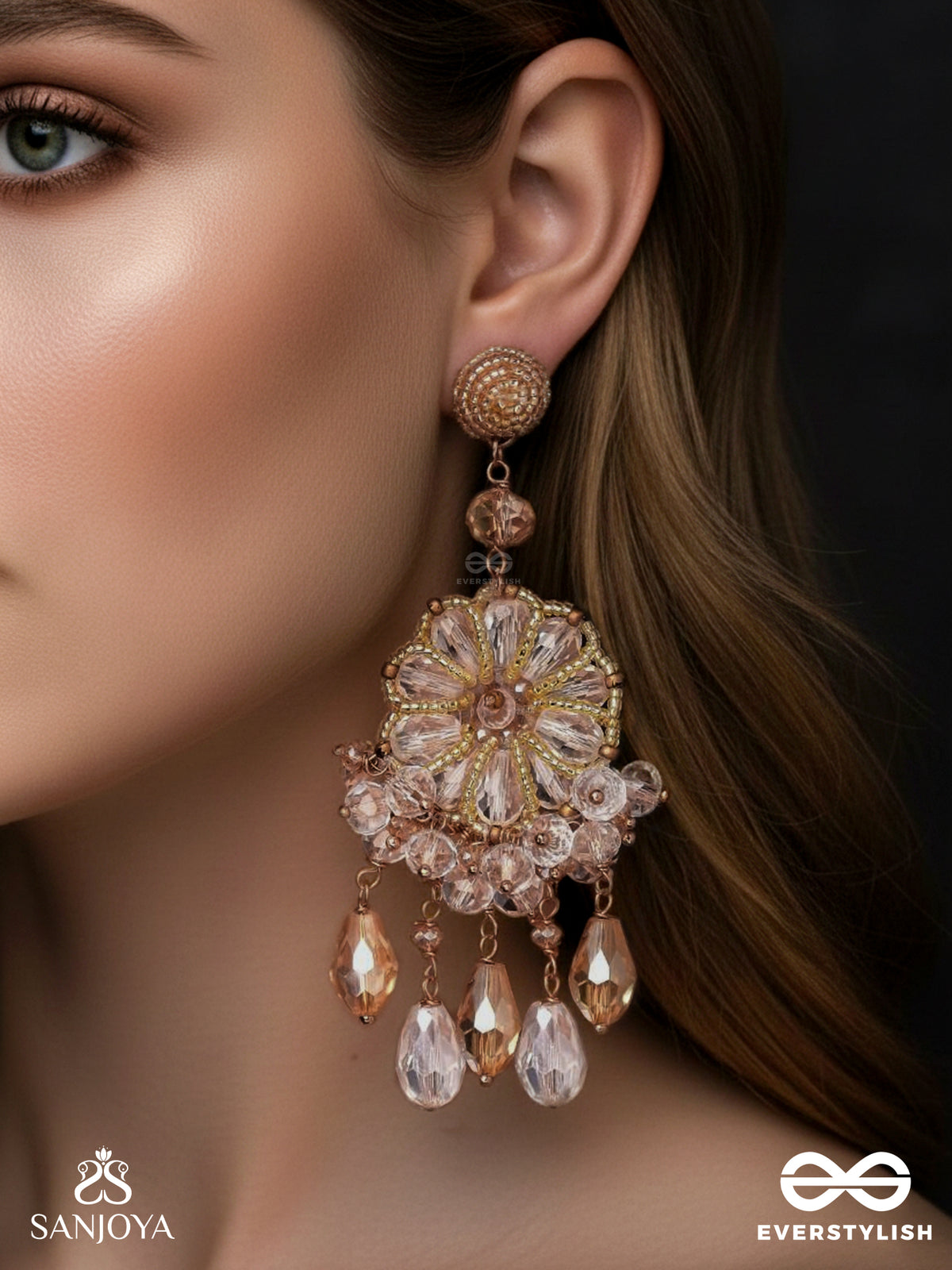 Prasanna - The Pure - Beads And Glass Drops Embroidered Earrings