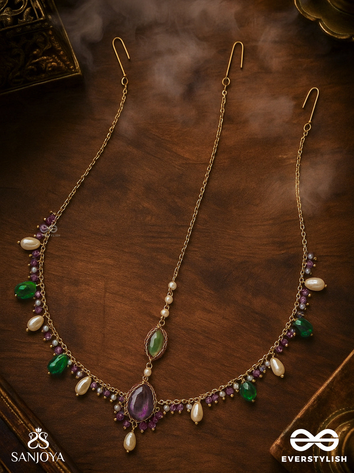 Sibira - Supreme Royalty - Stone, Beads And Glass Drops Embroidered Maangtika