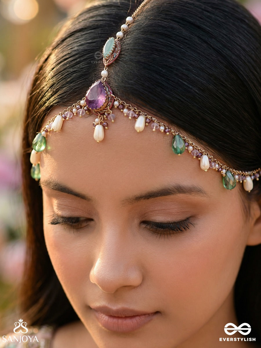 Sibira - Supreme Royalty - Stone, Beads And Glass Drops Embroidered Maangtika