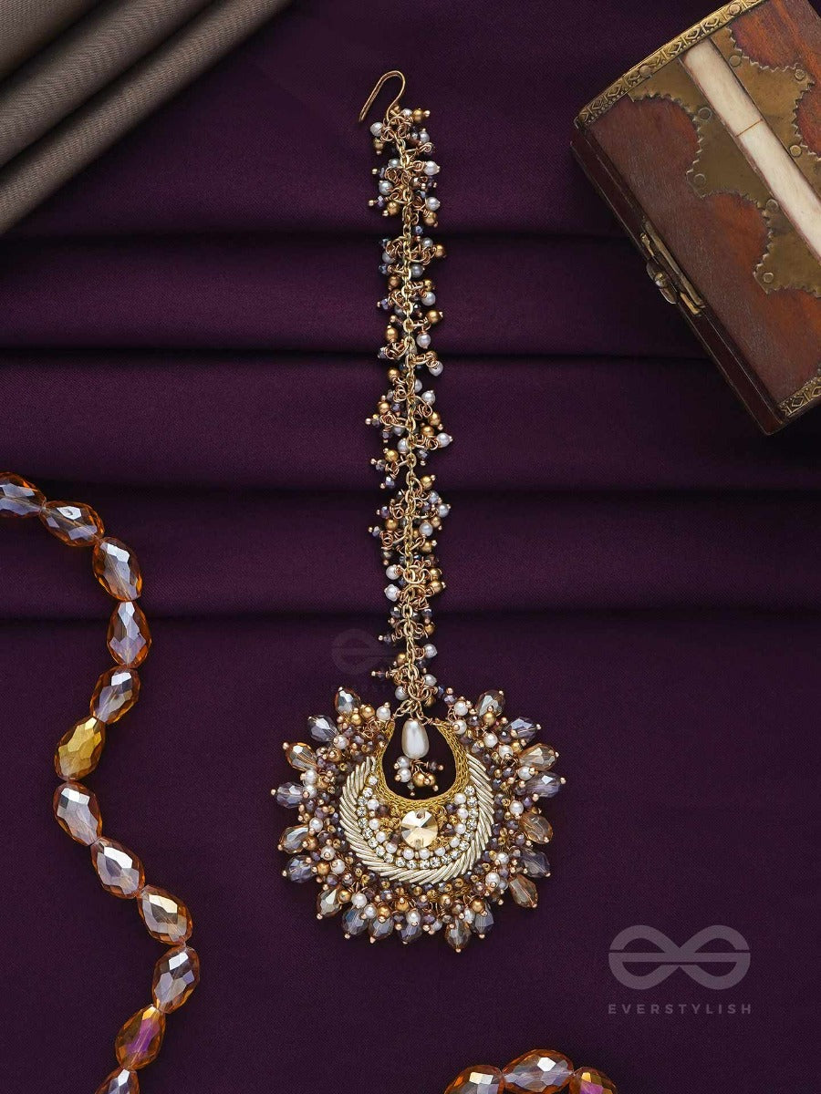Pauraka - The Garden's Radiance - Beads And Glass Drop Embroidered Maangtika
