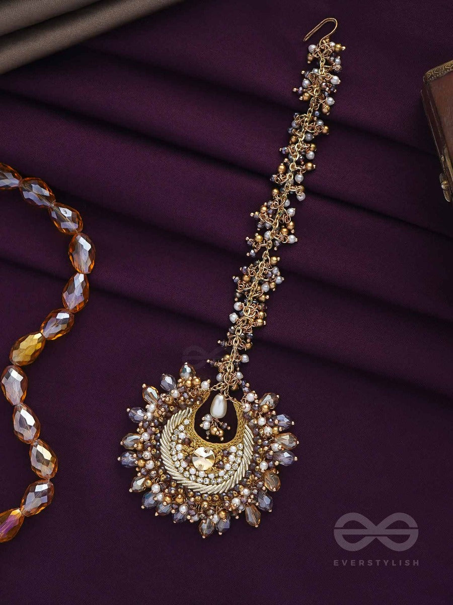 Pauraka - The Garden's Radiance - Beads And Glass Drop Embroidered Maangtika