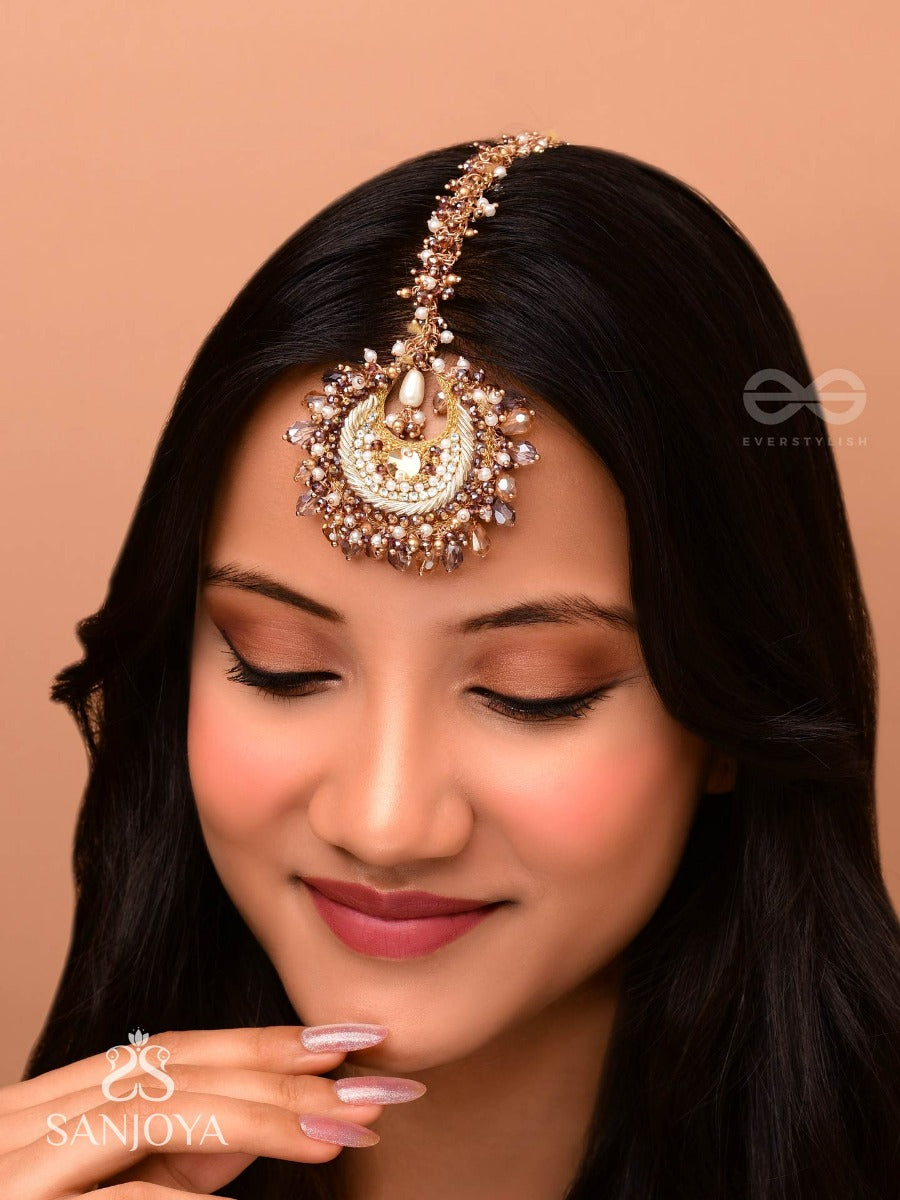 Pauraka - The Garden's Radiance - Beads And Glass Drop Embroidered Maangtika