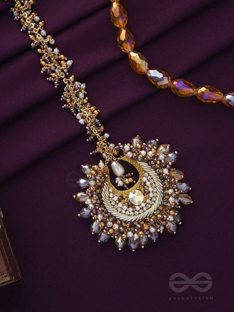 Pauraka - The Garden's Radiance - Beads And Glass Drop Embroidered Maangtika