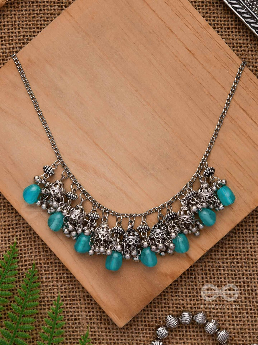 The Ocean Droplets - Statement Embellished Oxidised Neckpiece