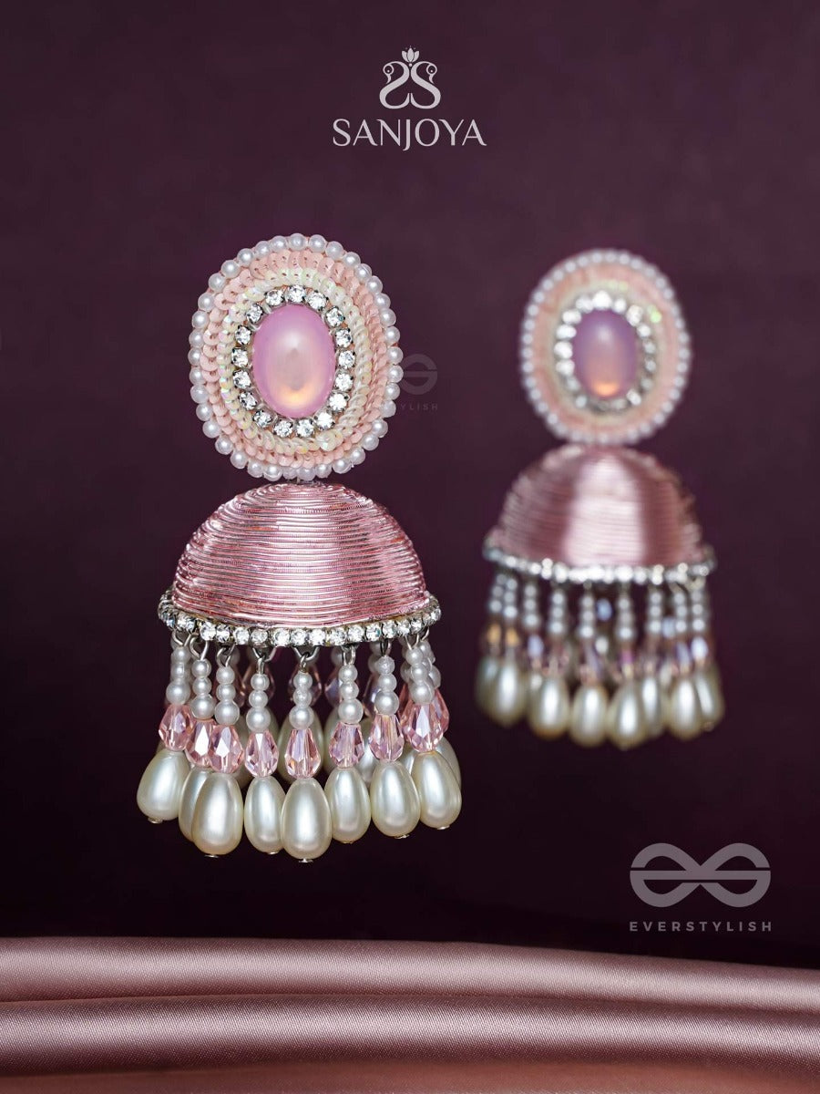 Adhama - The Blushing Radiance - Stone, Sequins And Pearls Embroidered Earrings