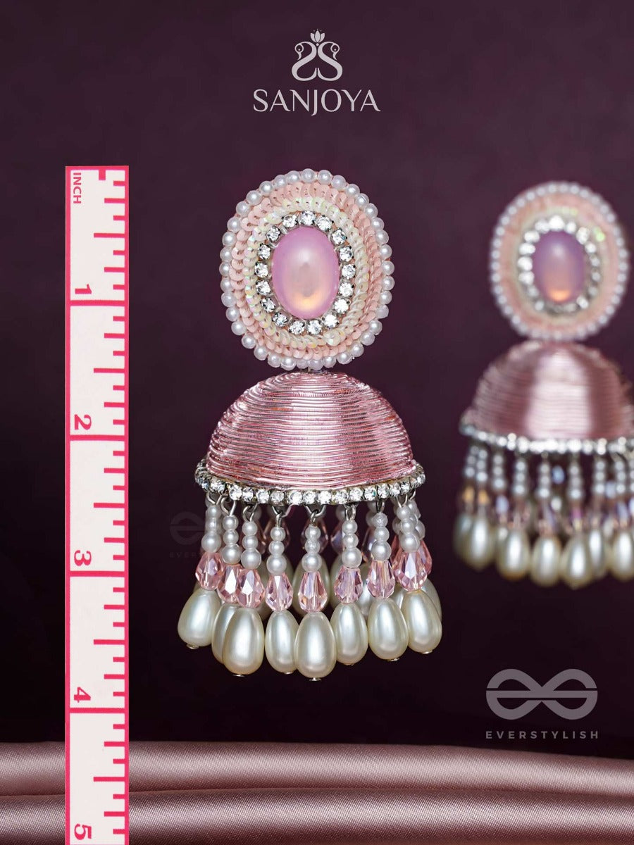 Adhama - The Blushing Radiance - Stone, Sequins And Pearls Embroidered Earrings