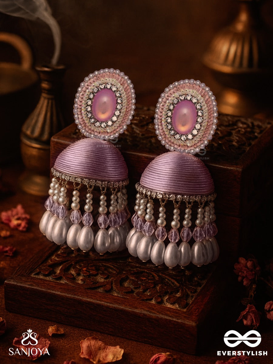 Adhama - The Blushing Radiance - Stone, Sequins And Pearls Embroidered Earrings