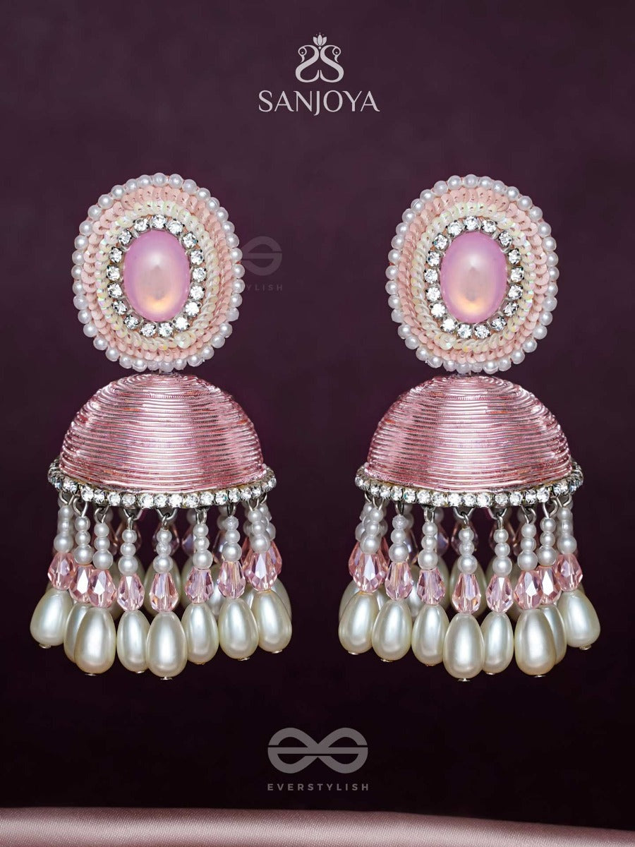 Adhama - The Blushing Radiance - Stone, Sequins And Pearls Embroidered Earrings