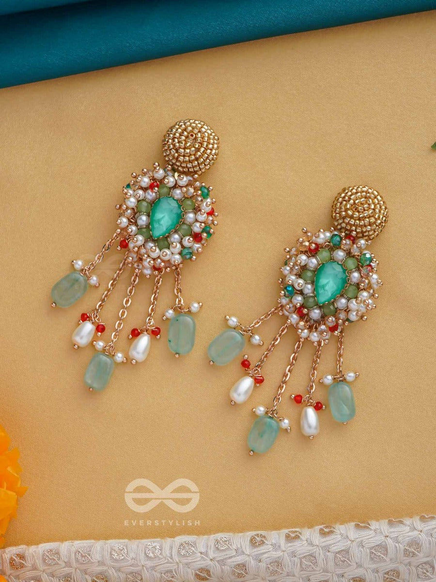 Nirupadrava - The Flawless Beauty - Beads, Stones And Pearl Drops Embroidered Earrings
