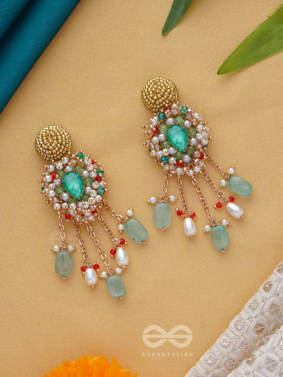 Nirupadrava - The Flawless Beauty - Beads, Stones And Pearl Drops Embroidered Earrings