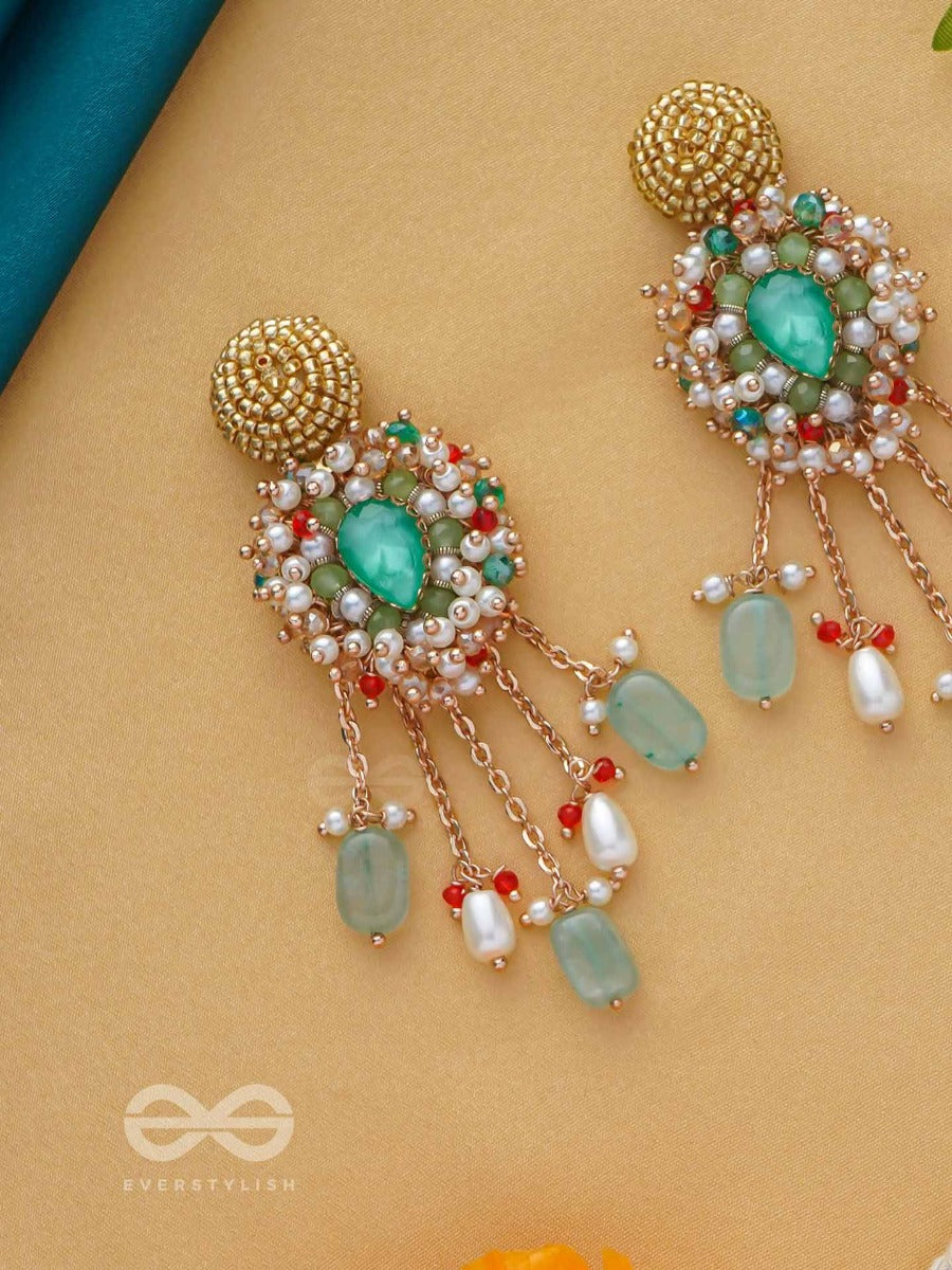 Nirupadrava - The Flawless Beauty - Beads, Stones And Pearl Drops Embroidered Earrings