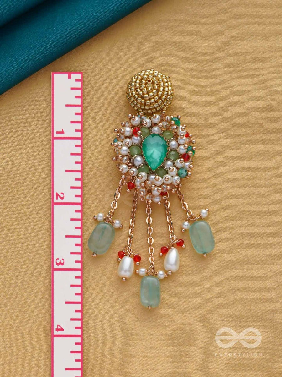 Nirupadrava - The Flawless Beauty - Beads, Stones And Pearl Drops Embroidered Earrings
