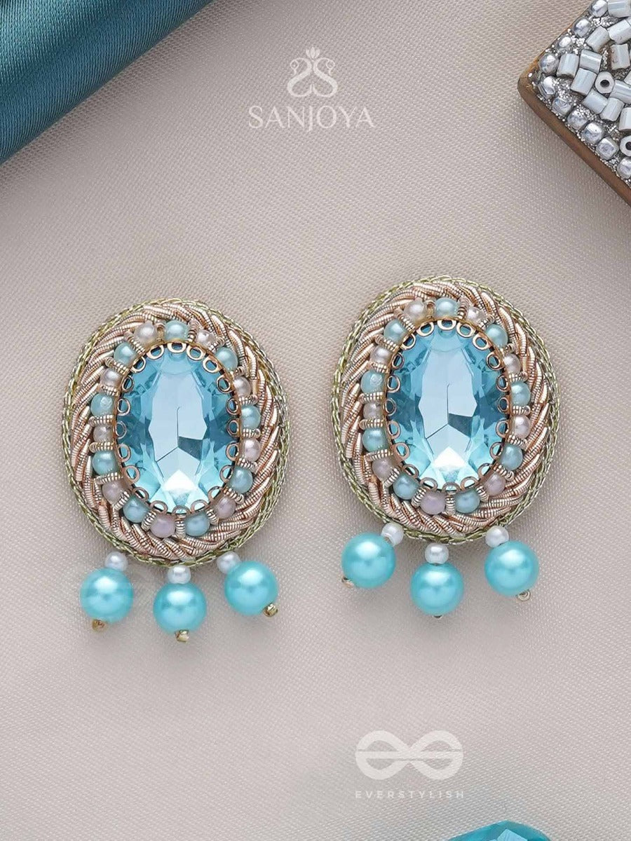 Manimukulita - The Jewel Studded - Stone And Pearls Embroidered Stud Earrings