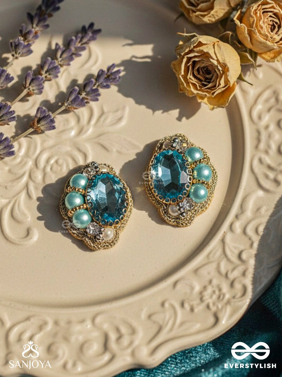 Prabhasvara - The Radiant Sky - Stone, Pearls And Beads Embroidered Earrings