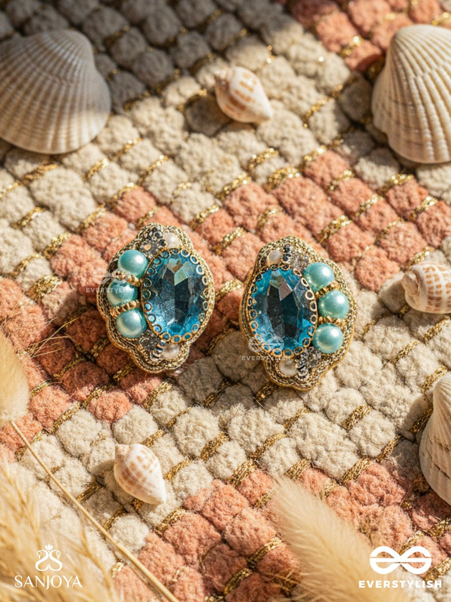 Prabhasvara - The Radiant Sky - Stone, Pearls And Beads Embroidered Earrings