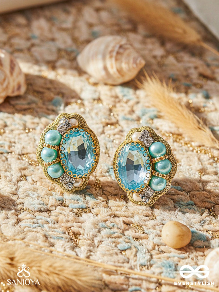 Prabhasvara - The Radiant Sky - Stone, Pearls And Beads Embroidered Earrings