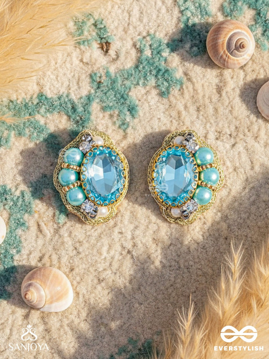 Prabhasvara - The Radiant Sky - Stone, Pearls And Beads Embroidered Earrings