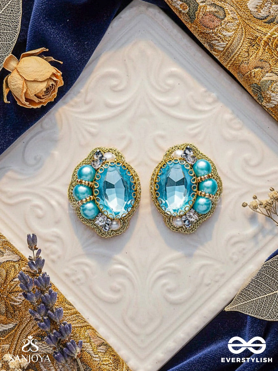 Prabhasvara - The Radiant Sky - Stone, Pearls And Beads Embroidered Earrings