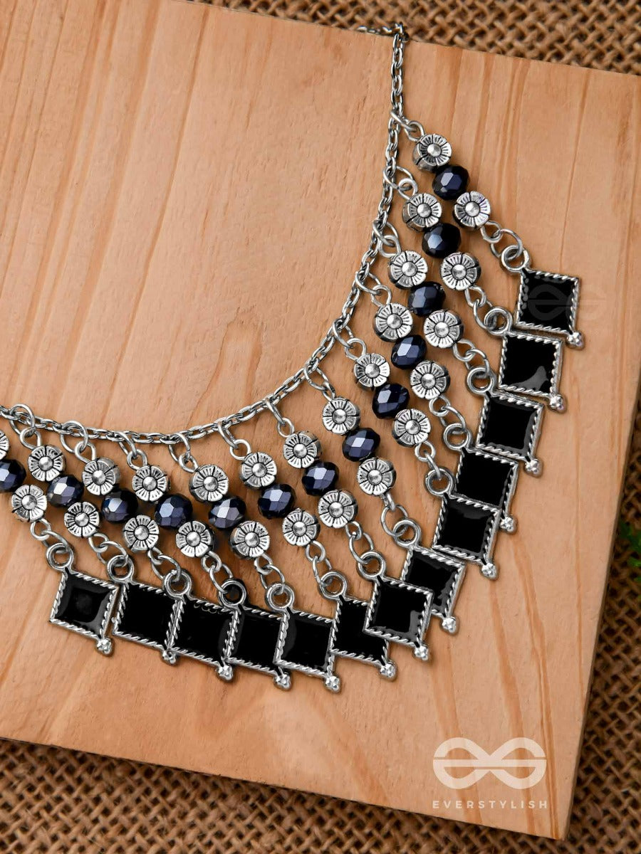 The Moonlit Blooms- Beaded Oxidised Enamelled Necklace