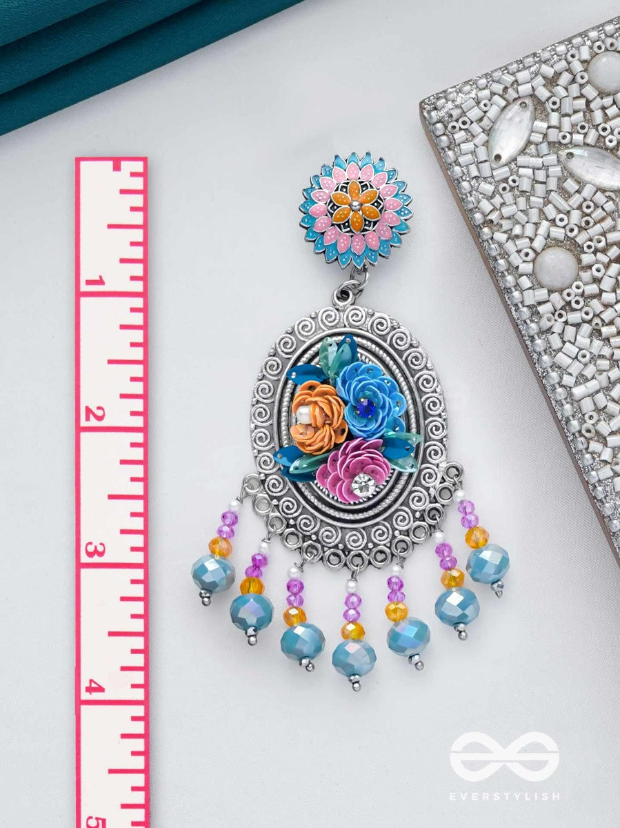 Manoramvarna - Of Beautiful Colors - Sequins, Beads And Pearls Embroidered And Oxidised Earrings