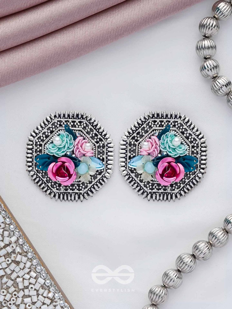 Udyanakala - Garden Of Art - Sequins And Pearls Embroidered And Oxidised Stud Earrings