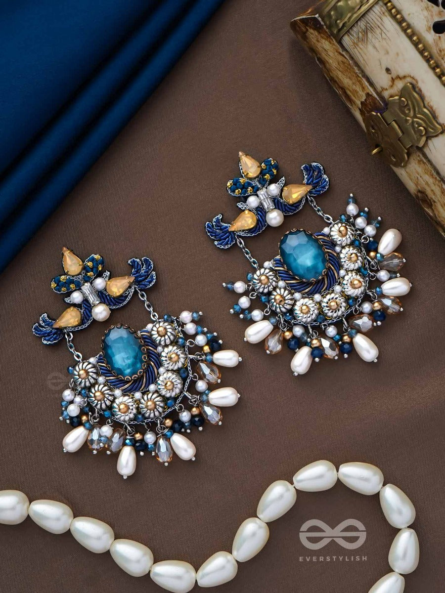 Rajatchandali - The Moon's Glamour - Stone, Pearl Drops And Beads Embroidered Earrings