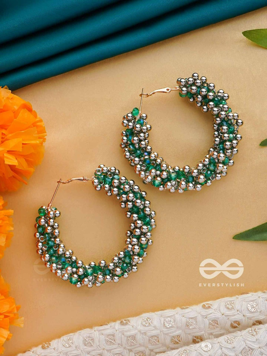 The Mistletoe Marvels - Beaded Hoop Earrings (Silver And Green)