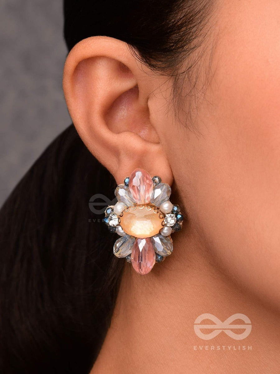 Visheshavali - The Exquisite Pick -Stone, Pearls And Beads Embroidered Stud Earrings