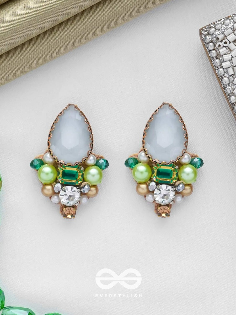 Avadani - Soft Silver Hush - Stones, Beads And Pearls Embroidered Earrings
