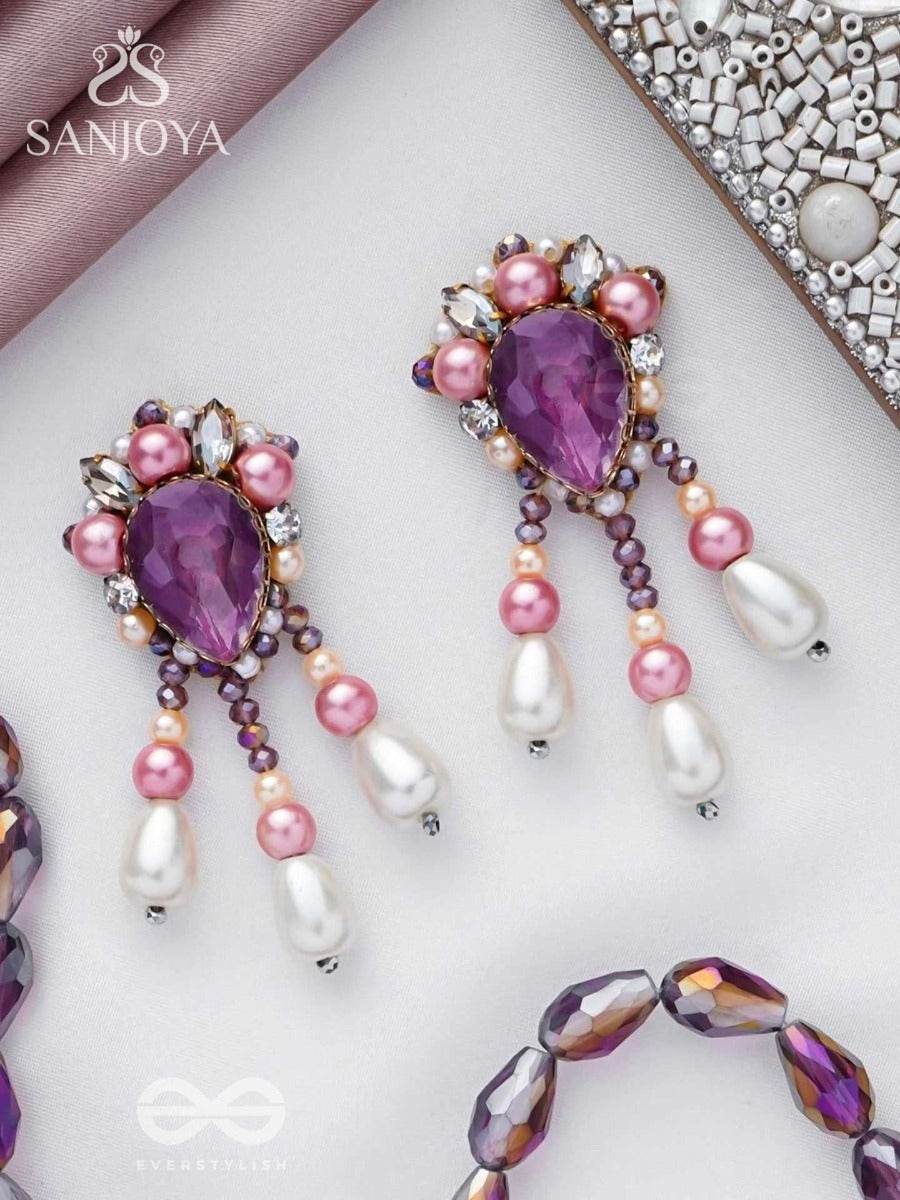 Uttaravairi - The Dusky Elegance - Stones, Pearls And Beads Embroidered Earrings