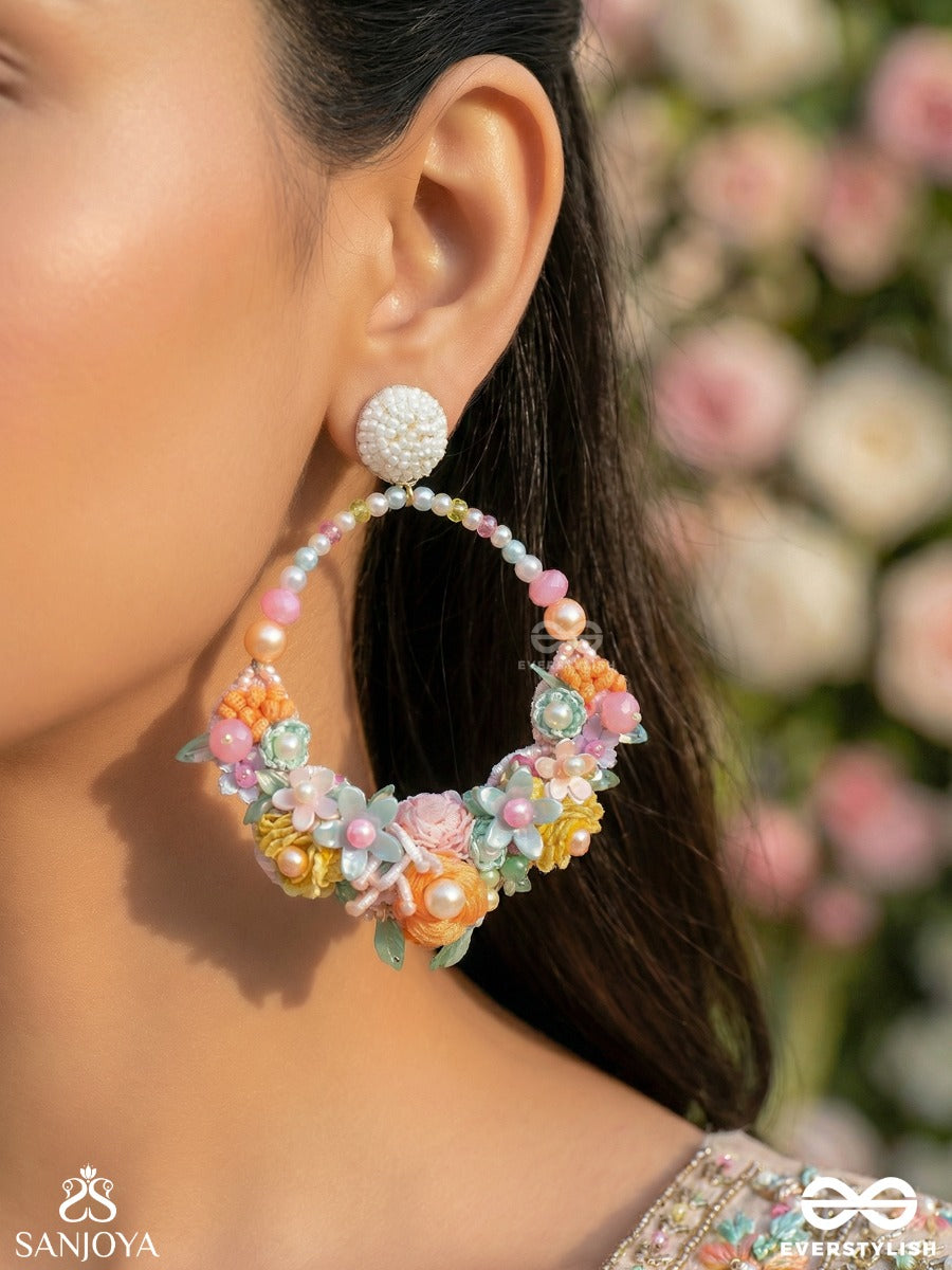 Apanidra - The Floral Beauty - Sequins, Beads And Pearls Embroidered Earrings