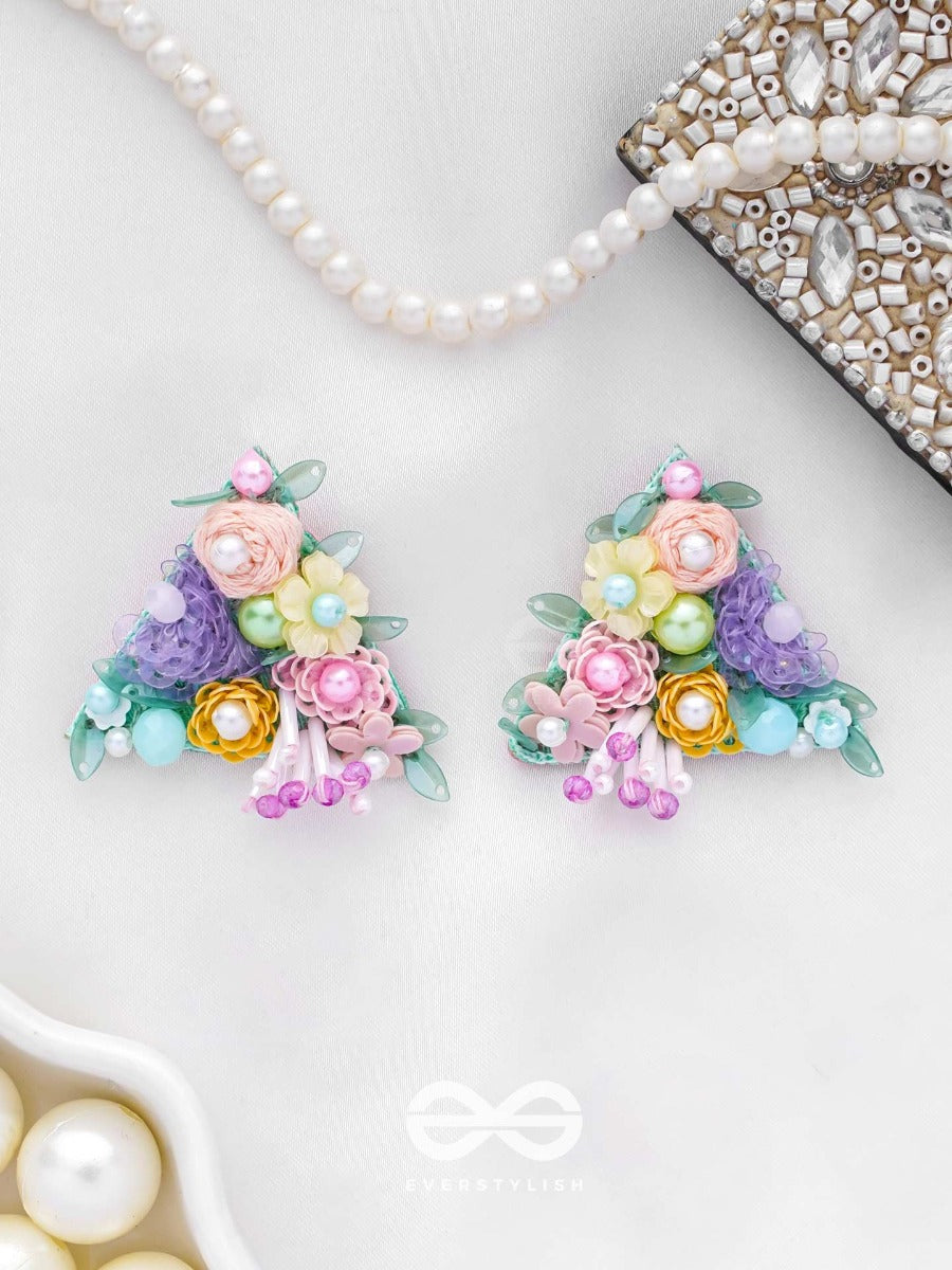 Prasuvani - Blooming Into Spring - Sequins, Beads And Pearls Embroidered Stud Earrings