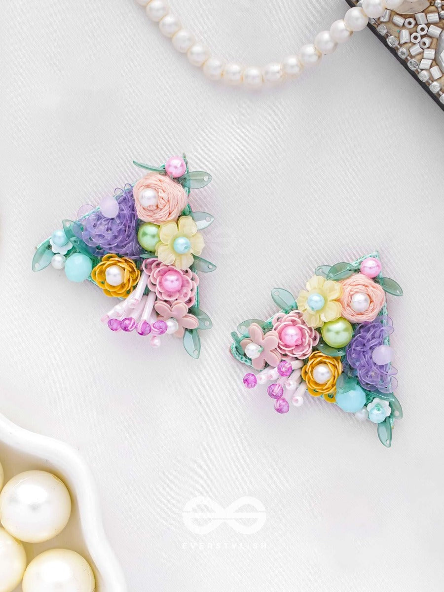 Prasuvani - Blooming Into Spring - Sequins, Beads And Pearls Embroidered Stud Earrings