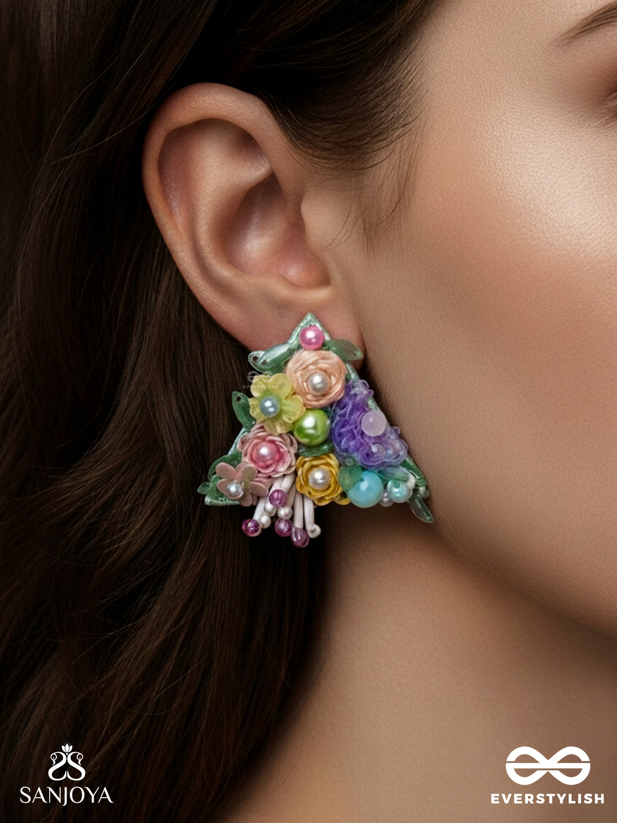 Prasuvani - Blooming Into Spring - Sequins, Beads And Pearls Embroidered Stud Earrings