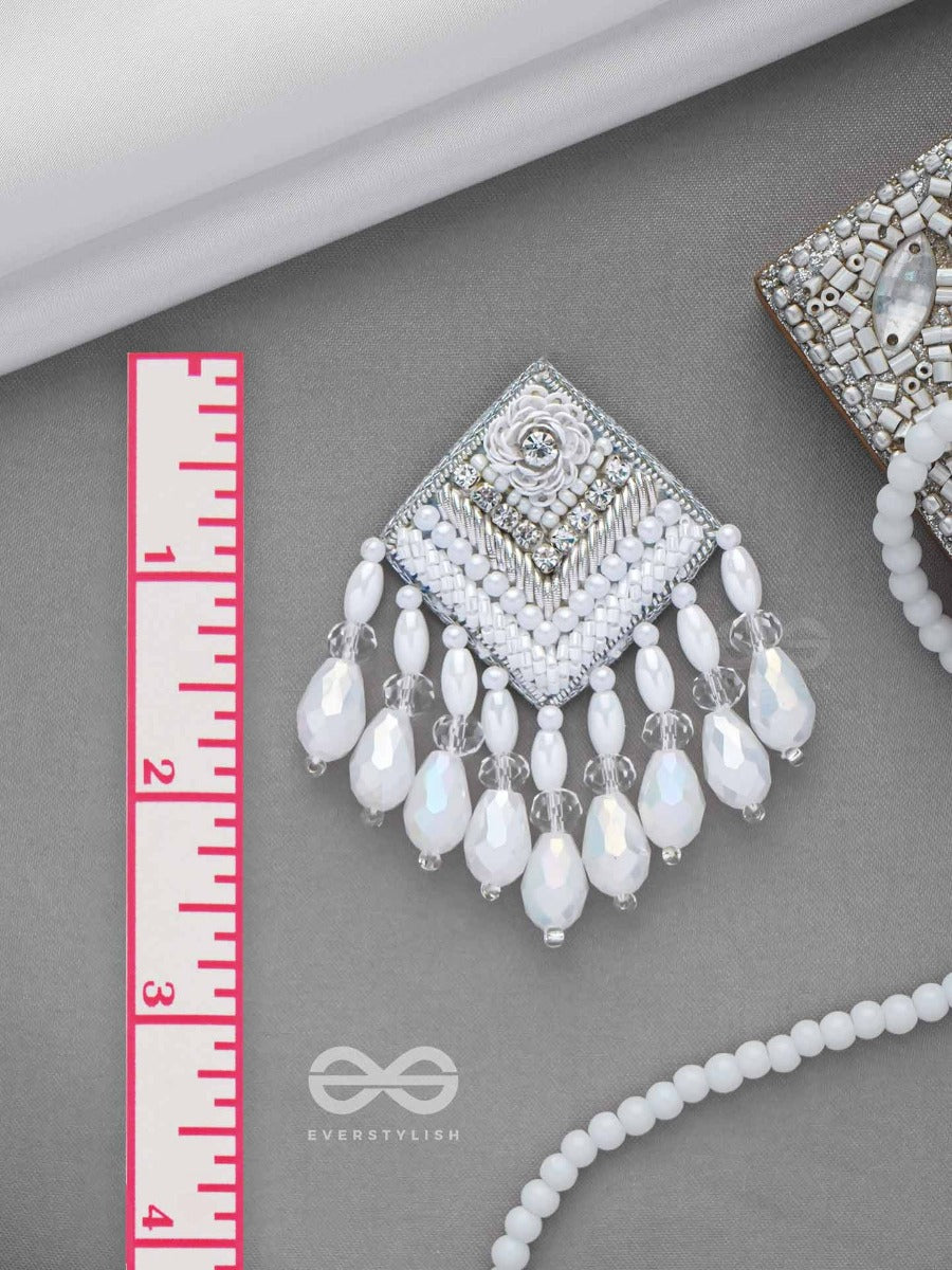 Aabdika - Snow Like Crystals - Sequins, Pearls And Glass Drop Embroidered Earrings