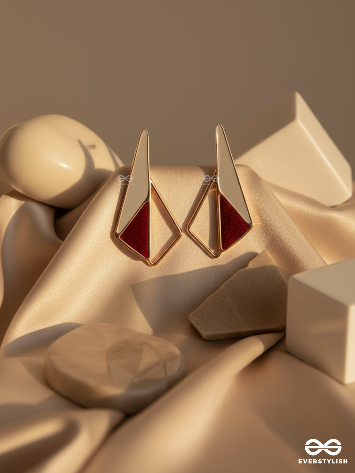 Sleek Scarlet Shadows - Casual Enameled Earrings